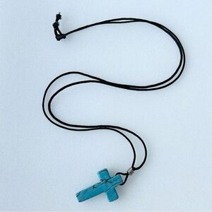 Blue Dyed Howlite Cross 1.25” Height on 28” Black Silk Cord